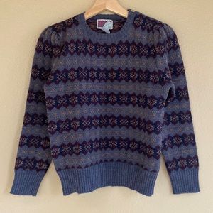 Vintage 100% Wool Scotland Yard Fair Isle Sweater with a Button Shoulder